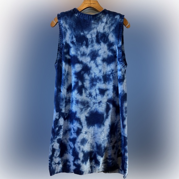 Lauren Michelle Sleeveless Duster Long Sweater vest Cardigan blue Tie Dye Medium - Picture 2 of 7